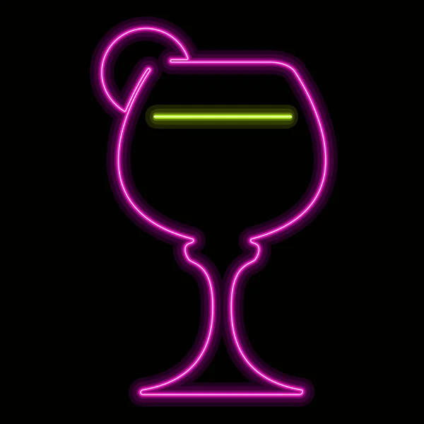 Neonová Koktejlová ikona na černém pozadí — Stockový vektor