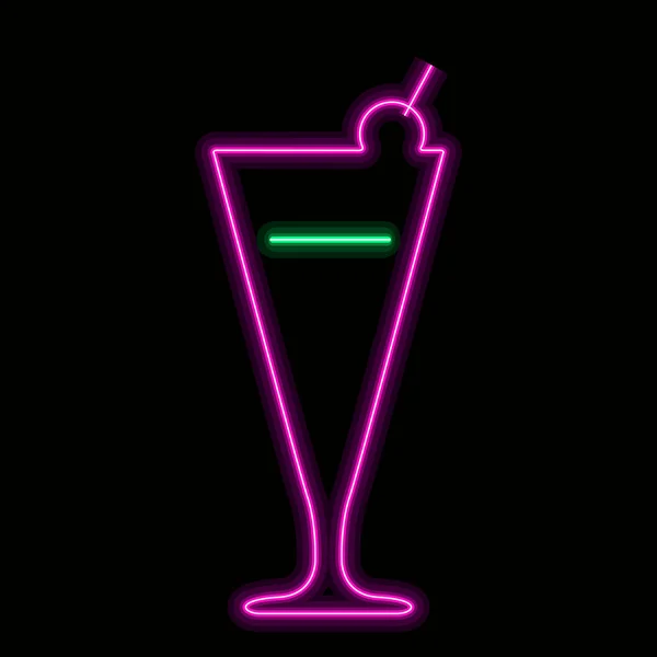 Neon-Cocktail-Symbol auf schwarzem Hintergrund — Stockvektor