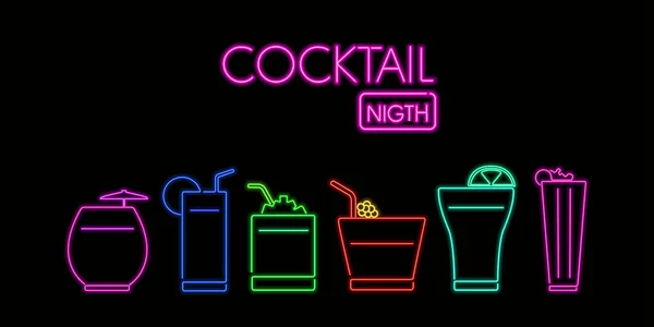 Bir kokteyl partisinin Neon posteri — Stok Vektör