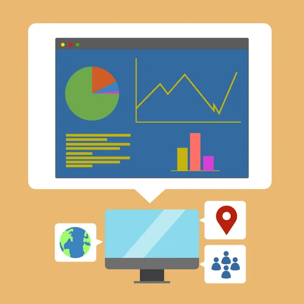Izolowany ekran monitora z ikonami wykresów biznesowych — Wektor stockowy
