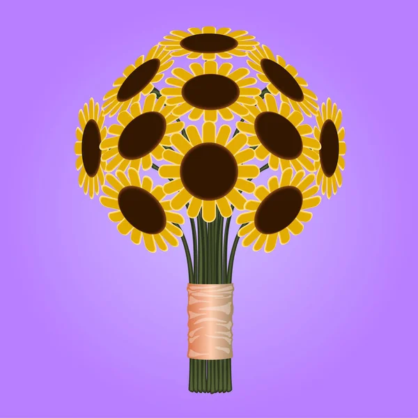 Ramo de girasoles sobre un fondo de color — Vector de stock