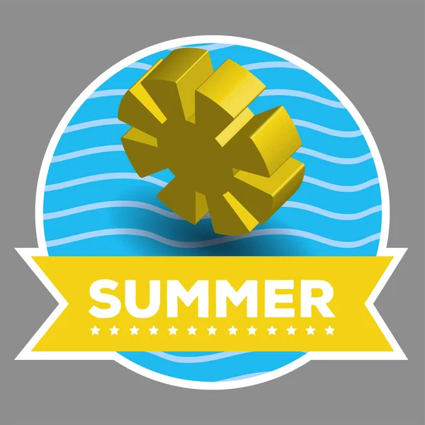 Étiquette d'été isolée avec un soleil 3d — Image vectorielle