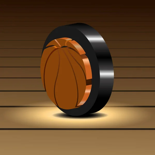 Botão em forma de bola de basquete em um campo — Vetor de Stock