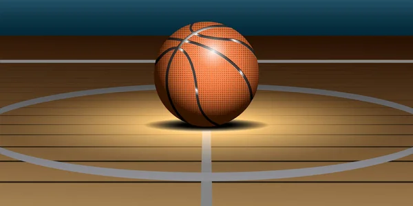 フィールド上の現実的なバスケットボールボール — ストックベクタ