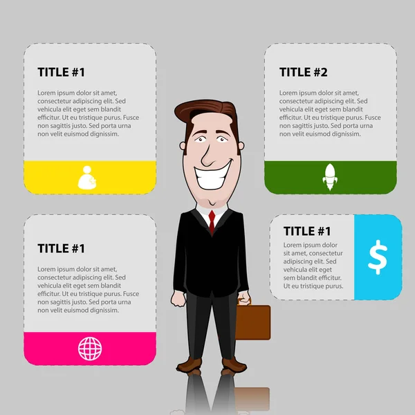 Business-Infografik mit einem Geschäftsmann-Cartoon — Stockvektor