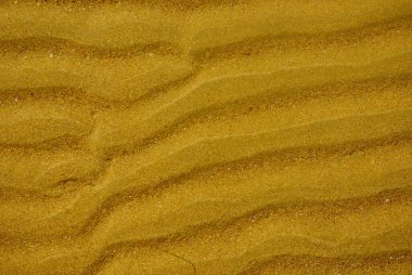 Sahildeki sarı kum dalgalarının dokusu yukarıdan çekiliyor. Arkaplan ya da duvar kağıtları için ideal.
