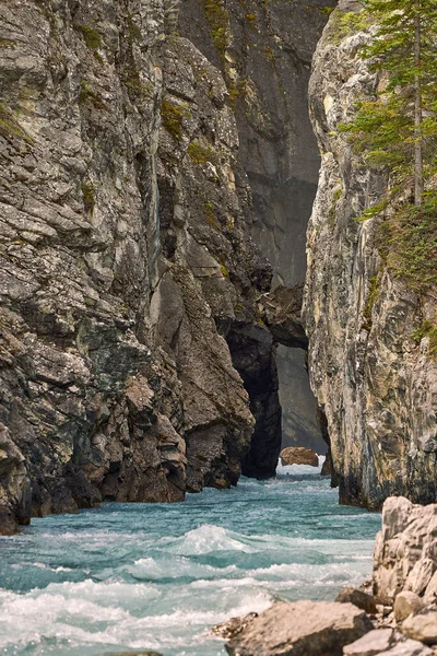 孤独的岩石在河流的峡谷中 — 图库照片