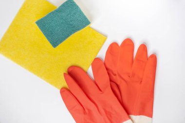 ev temizleme eldivenleri bulaşık süngeri portakalı.