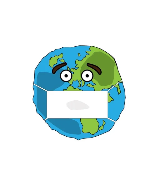 Vector Illustration Planet Earth Protective Mask His Face — Stock Vector