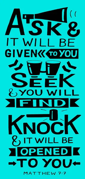 Hand lettering with Bible verse Ask, seek, knock. — Stock Vector