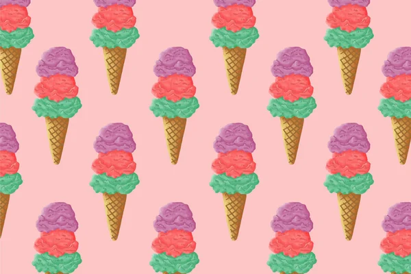 Fondo Patrón Helado Verano Incluyen Tres Niveles Uva Fresa Crema — Vector de stock