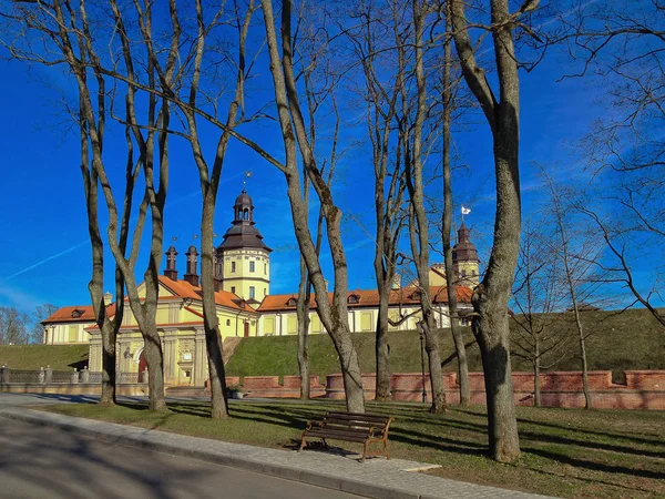 ベラルーシのネスヴィジ市の Radzivili 古代城のビュー ロイヤリティフリーのストック画像