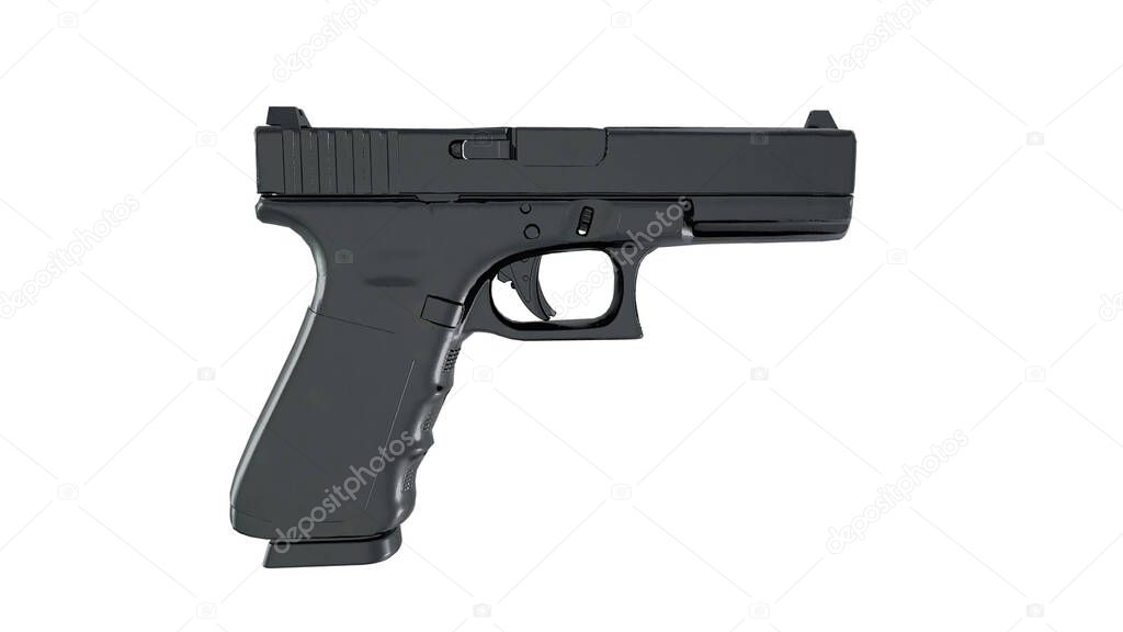 Black gun pistol transparent background 3d render