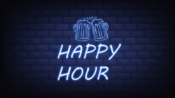 Happy Hour Neon Sign Illustration Use Landing Page Website Poster — Stock Photo, Image