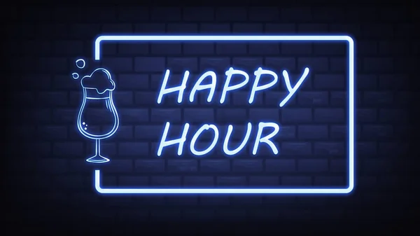 Happy Hour Neon Sign Illustration Use Landing Page Website Poster — Stock Photo, Image