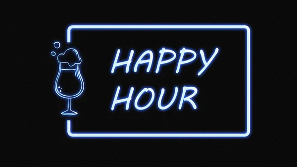 Happy Hour Neon Sign Ilustração Uso Para Landing Page Site — Fotografia de Stock