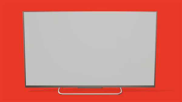 Wide Television Screen Mock Side Front View Isolated Red Background — Stock Photo, Image