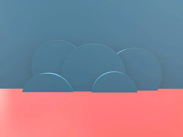 Rendering Abstract Kleurrijke Cirkels Minimale Blauwe Muur Scène — Stockfoto