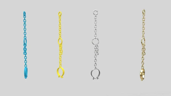 Render Gold Steel Colorful Chain Links Isolated White Background — Stock Photo, Image