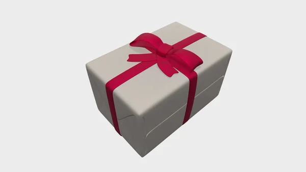 Rendu Noël Jour Boîte Cadeau Avec Ruban Sur Fond Blanc — Photo