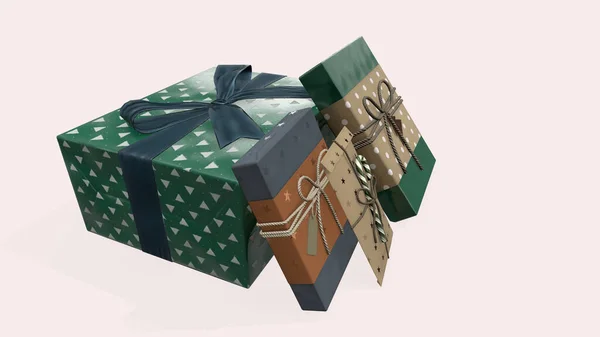 Візуалізація Різдва Нового Року Подарункова Коробка Стрічкою Рожевому Фоні — стокове фото