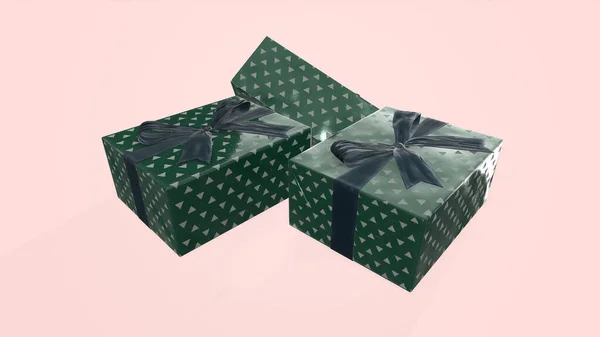 Rendering Weihnachten Und Neujahr Geschenkbox Mit Band Auf Rosa Hintergrund — Stockfoto