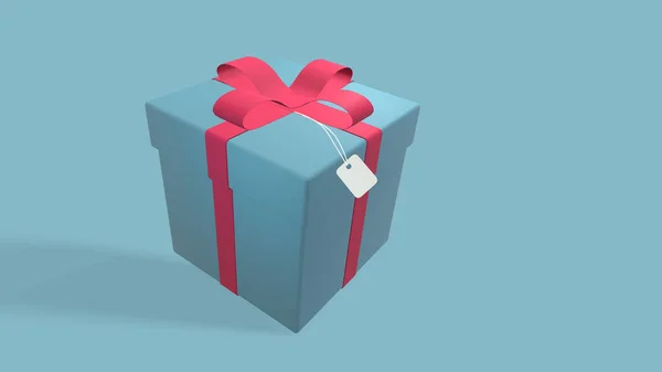 Рендеринг Рождество Новый Год Синий Подарочная Коробка Красной Лентой Синем — стоковое фото