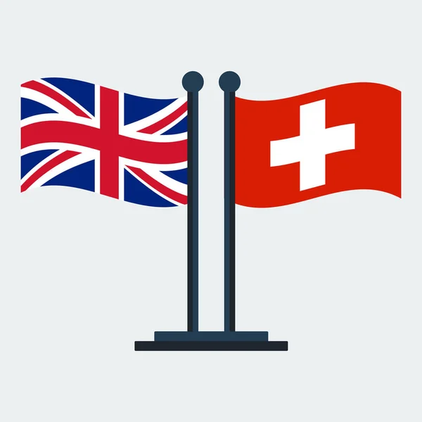 Bandera del Reino Unido y Suiza. Bandera de pie. Ilustración vectorial — Archivo Imágenes Vectoriales