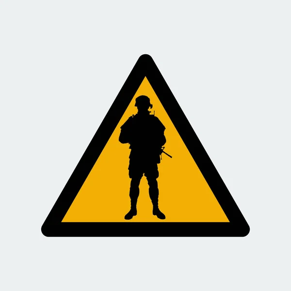 Señal de advertencia con silueta de soldado.Vector Ilustración — Vector de stock