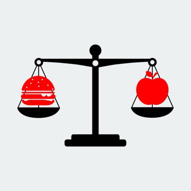 Black denge elma ve Hamburger kutsal kişilerin resmi ölçeklendirir. Vektör çizim