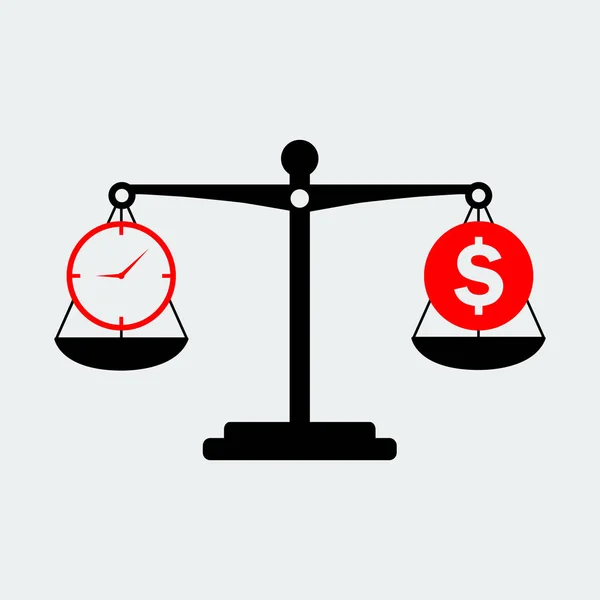 Balanças pretas equilibram dinheiro e ícone do tempo — Vetor de Stock