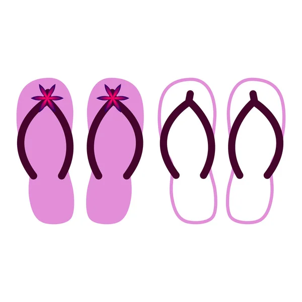 Dua pasang flip flops.Vector Illustration berwarna - Stok Vektor