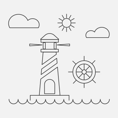 Doğa manzara simgeleri, ince çizgi Style.Vector illüstrasyon