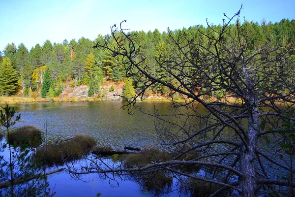 Parc provincial Algonquin, Ontario, Canada. Beau paysage d'automne avec lac et montagnes — Photo