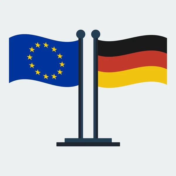 Bendera Jerman Dan Eropa Union.Flag Stand. Ilustrasi Vektor - Stok Vektor