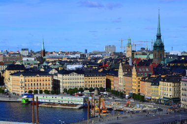 Stockholm, İsveç-Eylül: Cityscape görünümünü büyük inşaat alanında eski kasaba Stokholm yukarıdan