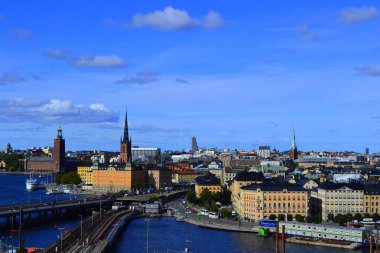 Stockholm, İsveç-Eylül: Cityscape görünümünü büyük inşaat alanında eski kasaba Stokholm yukarıdan