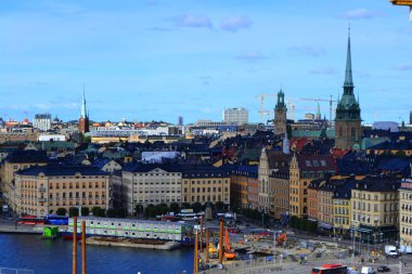 Stockholm, İsveç-Eylül: Cityscape görünümünü büyük inşaat alanında eski kasaba Stokholm yukarıdan