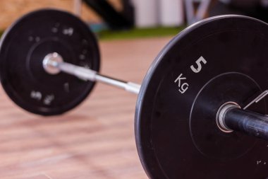 Parke zemininde siyah diski olan olimpik spor salonu barı