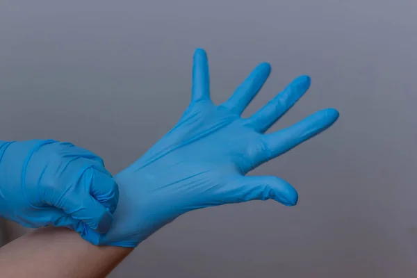 Blue Vinyl Gloves White Background Stay Home — Stock Photo, Image