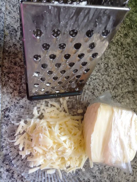 Plate Grated Next Cheddar Cheese — Stock Photo, Image