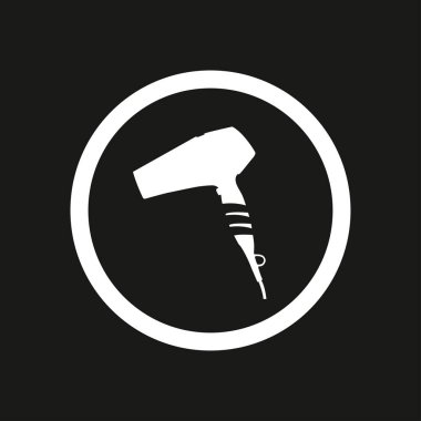 Siyah arka planda beyaz saç kurutma makinesi. Beyaz saç kurutma makinesinin vektör çizimi.