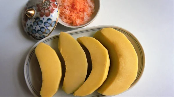 Pickled mango as a food preservation with dip help with taste and appetite.