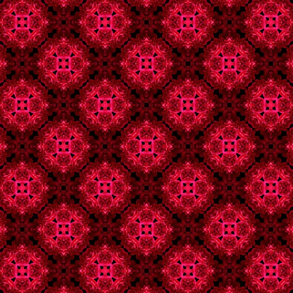 Kaleidoscope Pattern Using Rose Black Background Square Embroidery Pattern — Stock Photo, Image