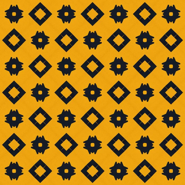 黒の交通標識から動機づけられた万華鏡パターン黄色の背景の黒の四角形と黒の星 — ストック写真