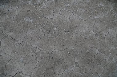 Kurumuş toprağın dokusu kil ve kumla yakın plan. Kuru çatlamış toprak arka planı, kil çöl dokusu.