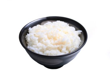 Toprak fincan Japon pirinç beyaz arka plan üzerinde izole 
