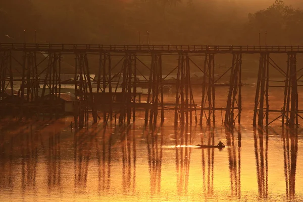 Uttamanusorn Bridge Saphan Mon Longest Mon Wooden Bridge Sangkhlaburi Kanchanaburi — Stock Photo, Image