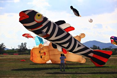 Cha-Am - 10 Mart: 13 Tayland Uluslararası Uçurtma Festivali 10 Mart 2012 'de Naresuan Camp, Cha-am, Phetchaburi Eyaleti Tayland. 