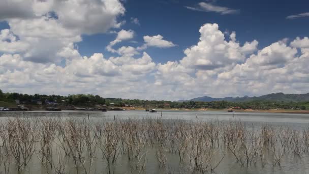 多云天气下美丽河流的风景镜头 — 图库视频影像